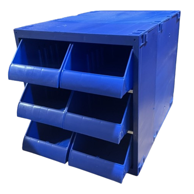 STORAGE SMALL PARTS BIN 6SLIDE DVDBL