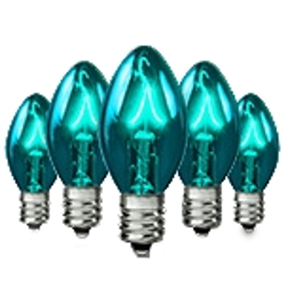 BULB REPL C9 TRANS TEAL 25/BOX